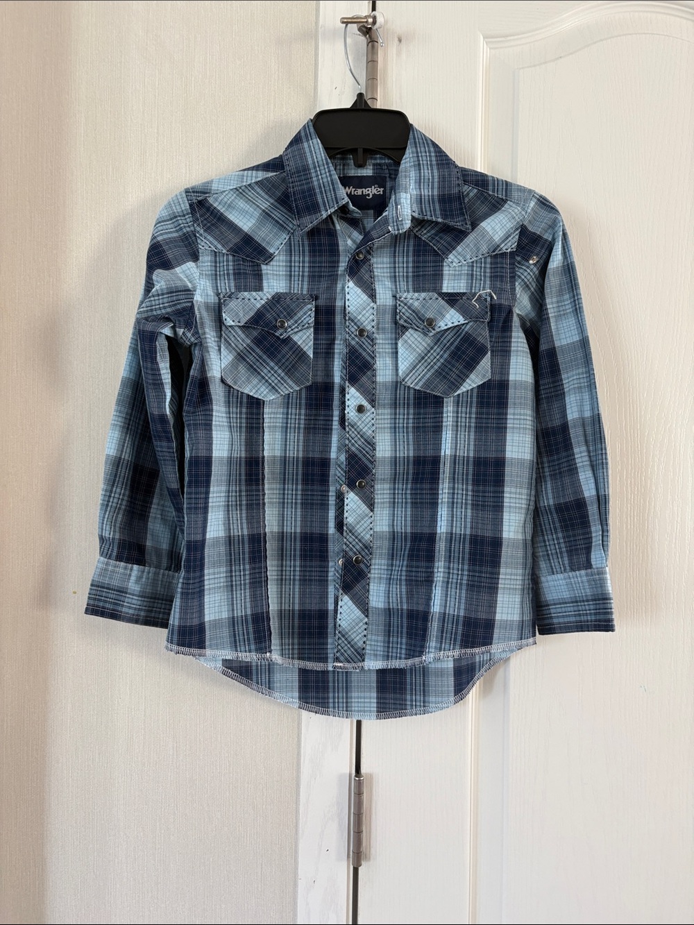 Wrangler Light and Dark Blue Plaid Western Shirt